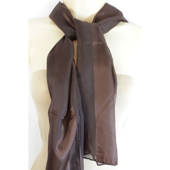 Elegant Brown Satin & Chiffon Scarf - Picture 5 of 12